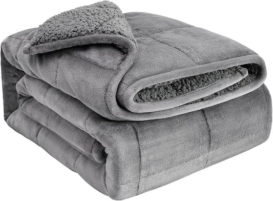 Sherpa Fleece Weighted Blanket for Adult, 15 Lbs Heavy Fuzzy Throw Blanket with Soft Plush Flannel, Reversible Twin-Size Super Soft Extra Warm Cozy Fluffy Blanket, 48X72 Inches Dual Sided Grey